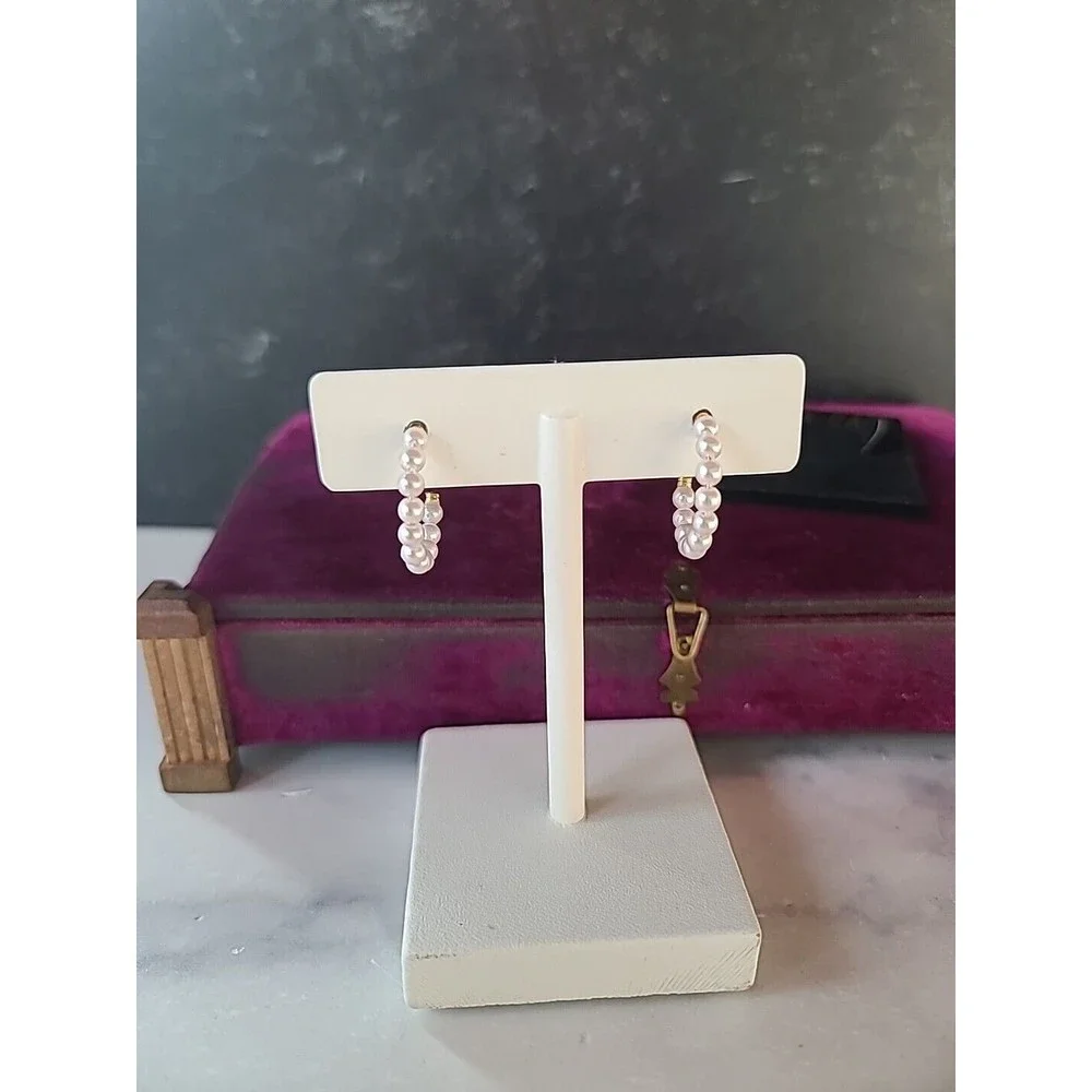 AHBRA-CALE Faux Pearl Beaded Hoop Pierced Earrings NOS